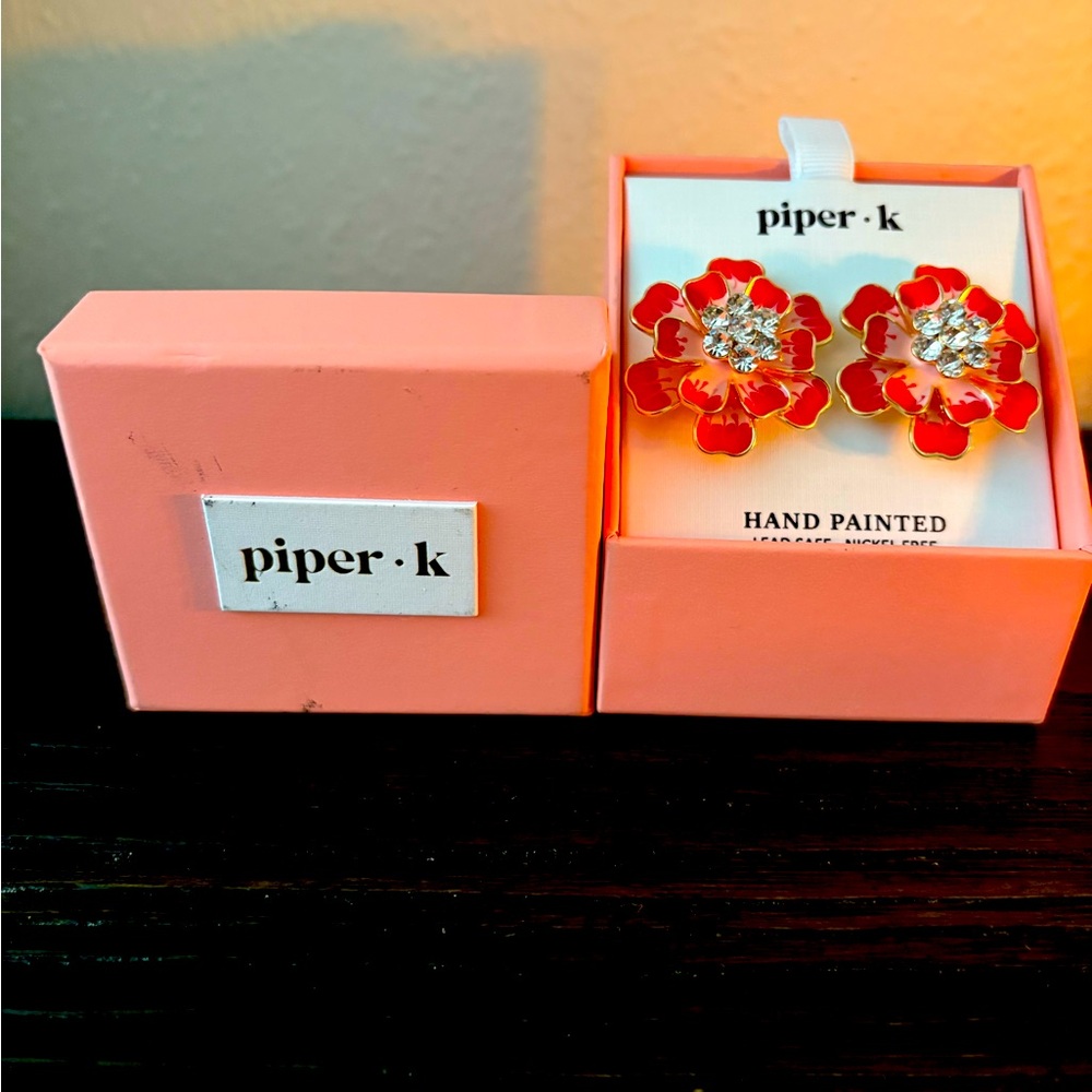NEW Piper K Red Floral Earrings